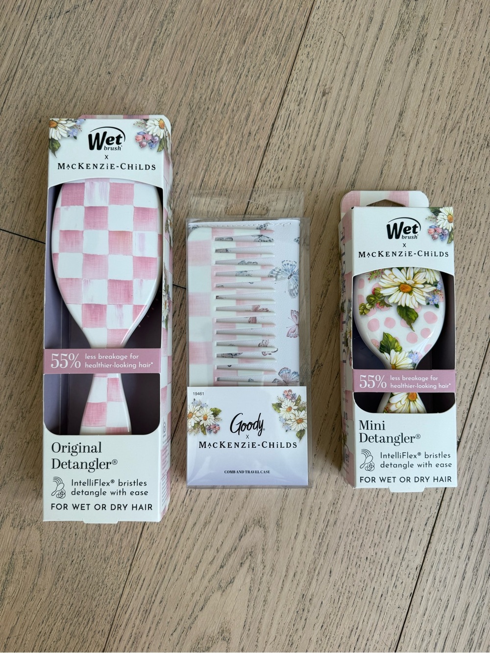 MacKenzie-Childs Pink Checkerboard Kids Hair Brush Trio
